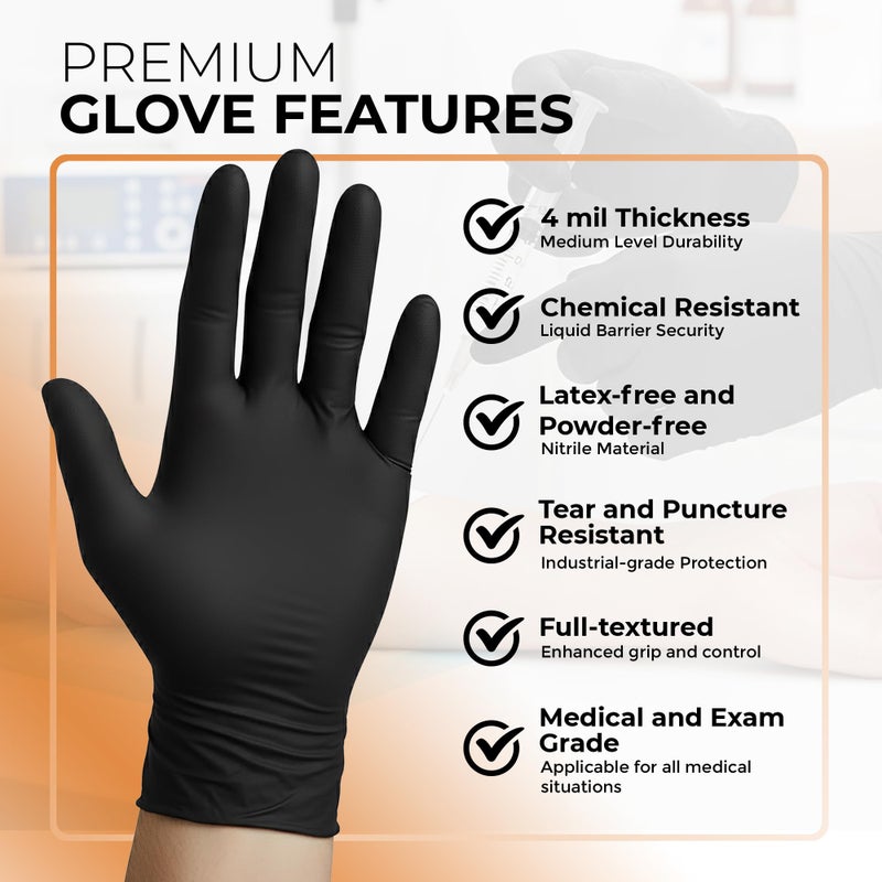 ASAP Black Nitrile Gloves Disposable Latex Free - 4 Mil, Powder Free, Food Safe, Kitchen & Medical Gloves - Durable Rubber Cleaning & Tattoo Supplies (Medium, 100 Count) - Image 2